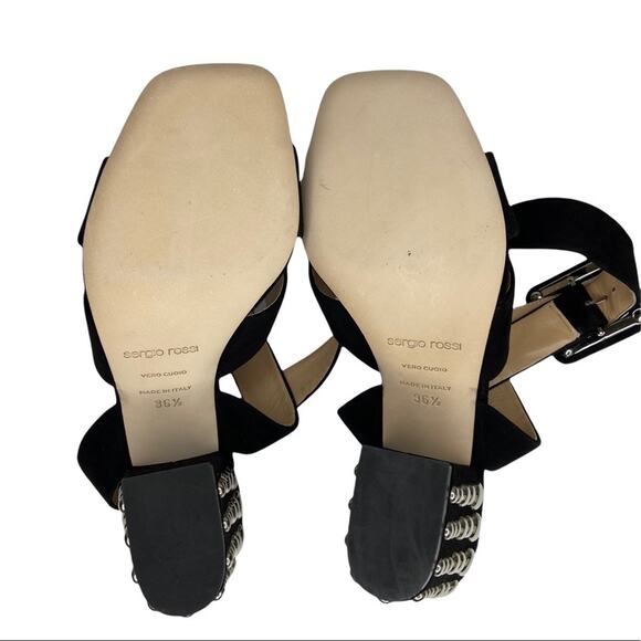 New Sergio Rossi Heels Elettra Studded Block Heel Suede Sandals size 36.5/ US 6 - Picture 12 of 16